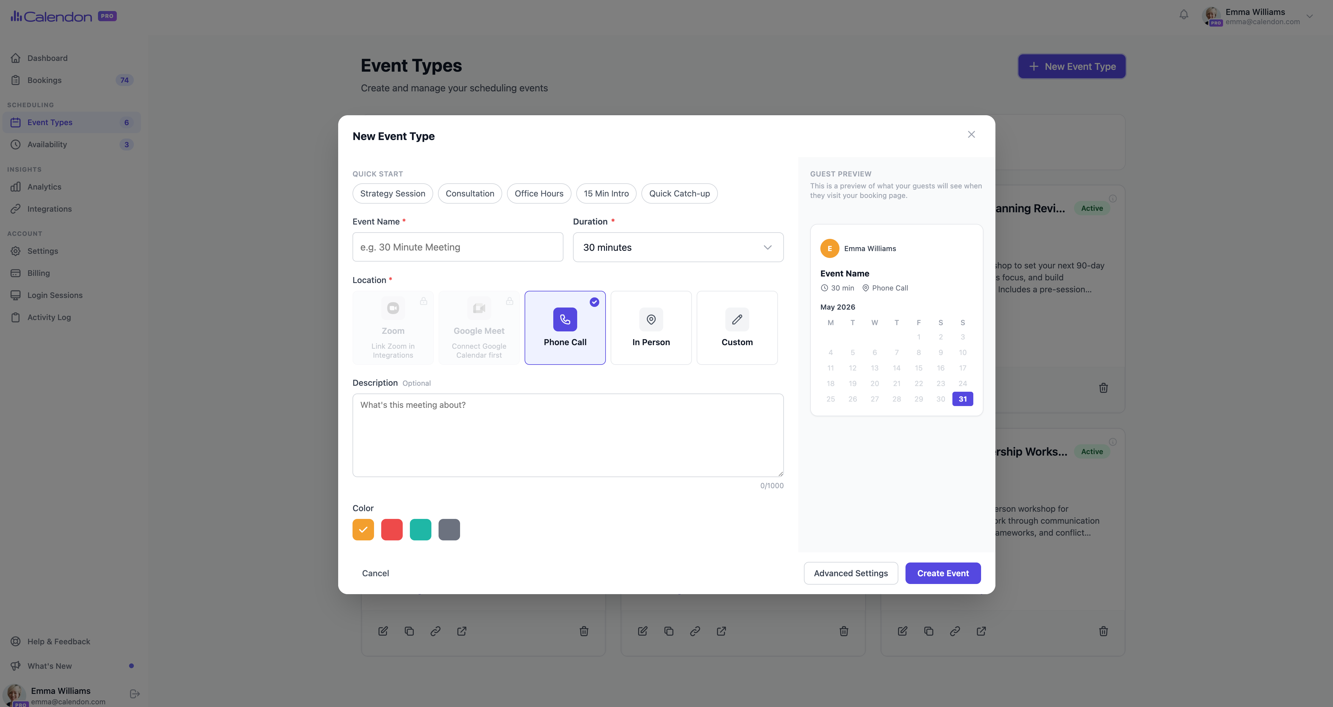 How to create an event type in Calendon