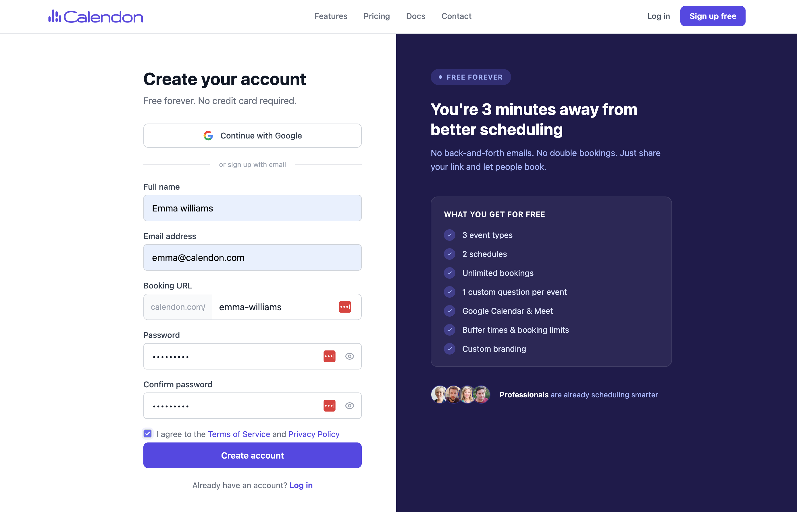 How to create your Calendon account